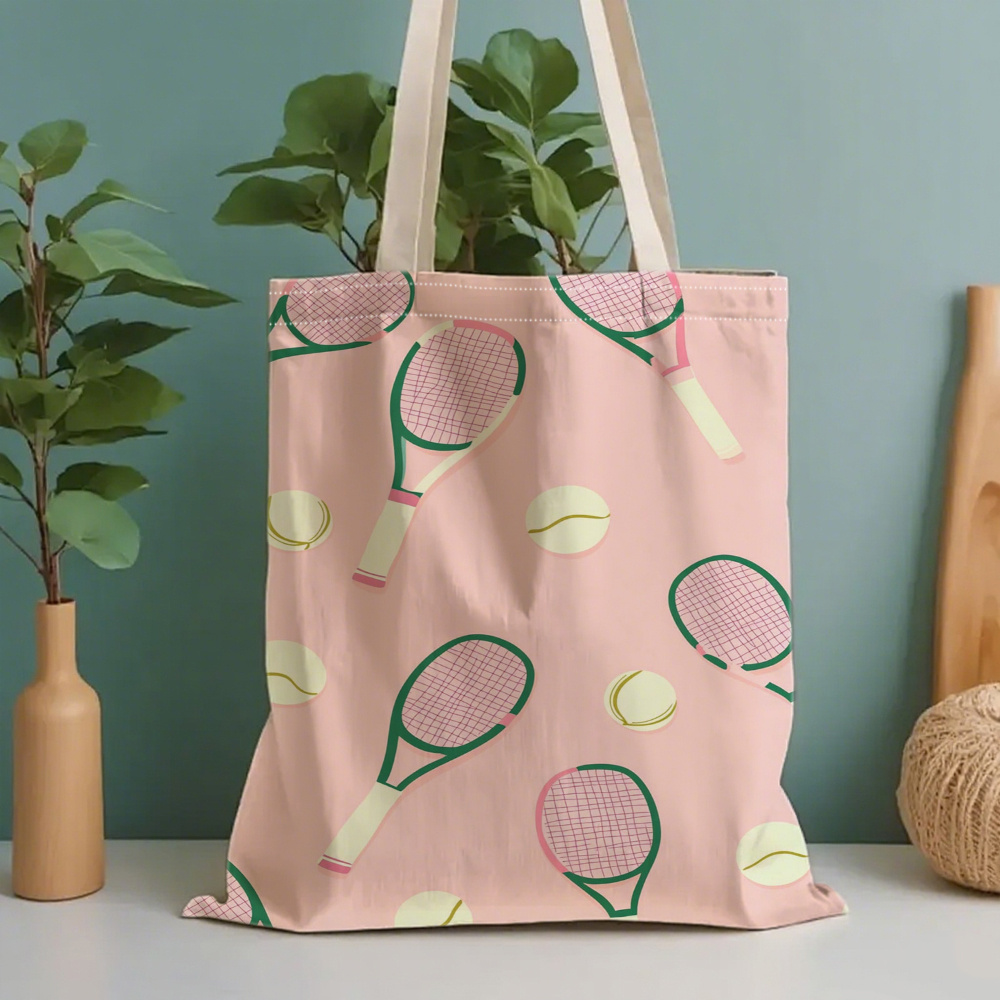 TEMU 1pc Double-sided Printing Simple Tennis Pattern Printed Shoulder Bag, Casual Multi-functional Handbag, Fashion Bag, Shopping Bag Tote Bag,