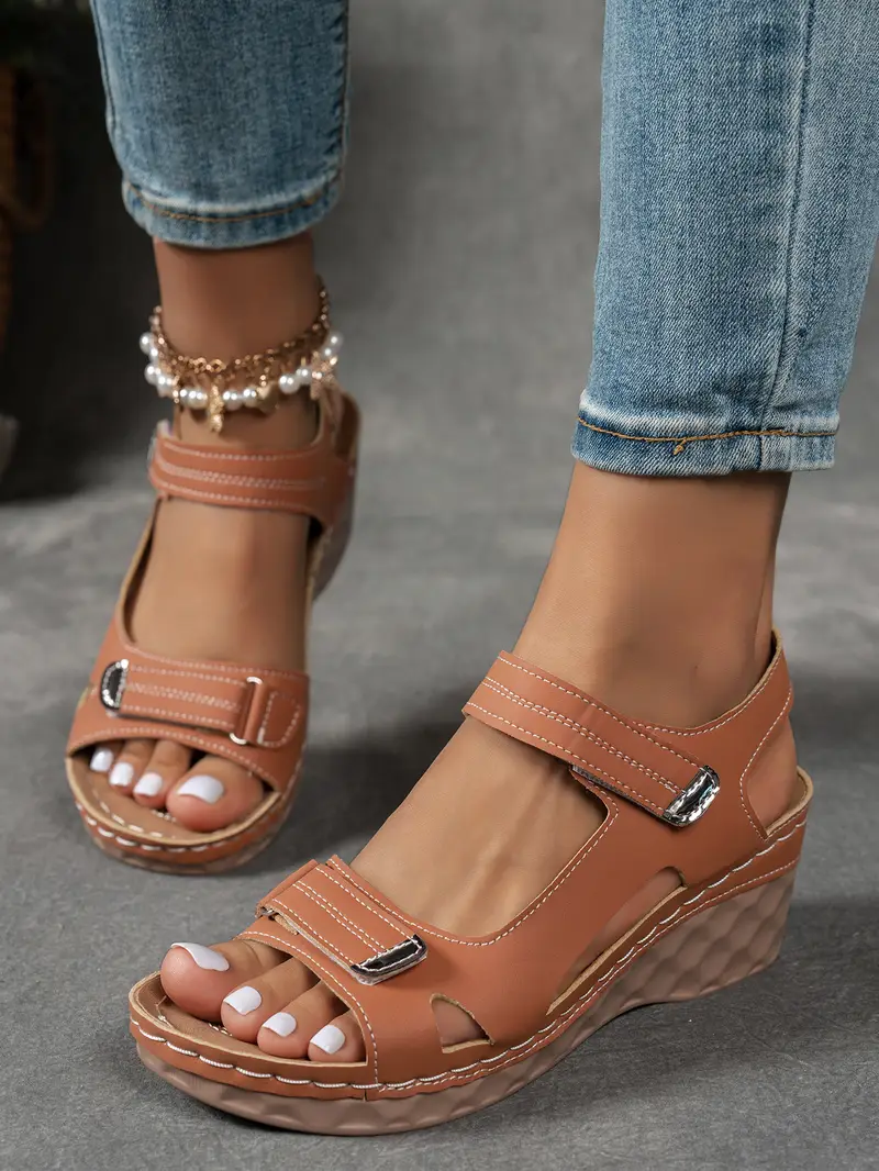 womens summer casual black sandals breathable pu cover open toe platform heel adjustable ankle strap with hook loop closure comfortable wedge heel stylish beach footwear for strappy sandals Product details 18