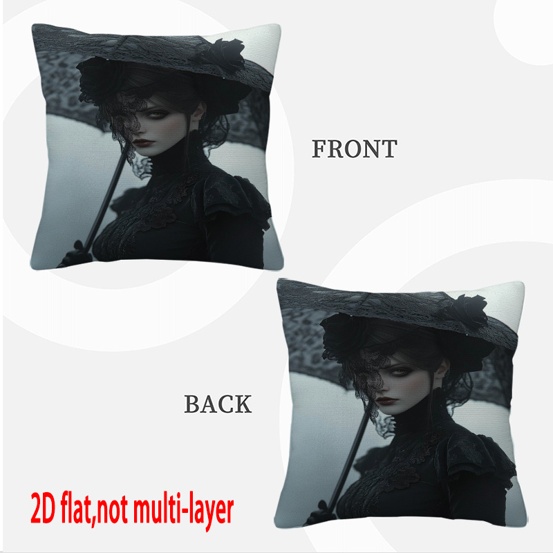 1pc gothic   double sided decorative pillow cover victorian inspired mysterious lady with lace   dark tones monochrome print zipper closure machine washable polyester   for bedroom living room dorm decor 2d flat
