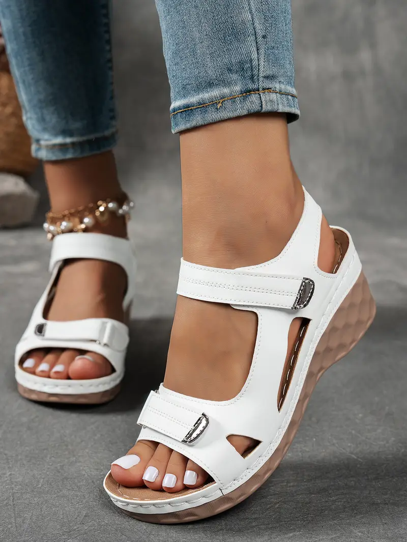 womens summer casual black sandals breathable pu cover open toe platform heel adjustable ankle strap with hook loop closure comfortable wedge heel stylish beach footwear for strappy sandals Product details 23