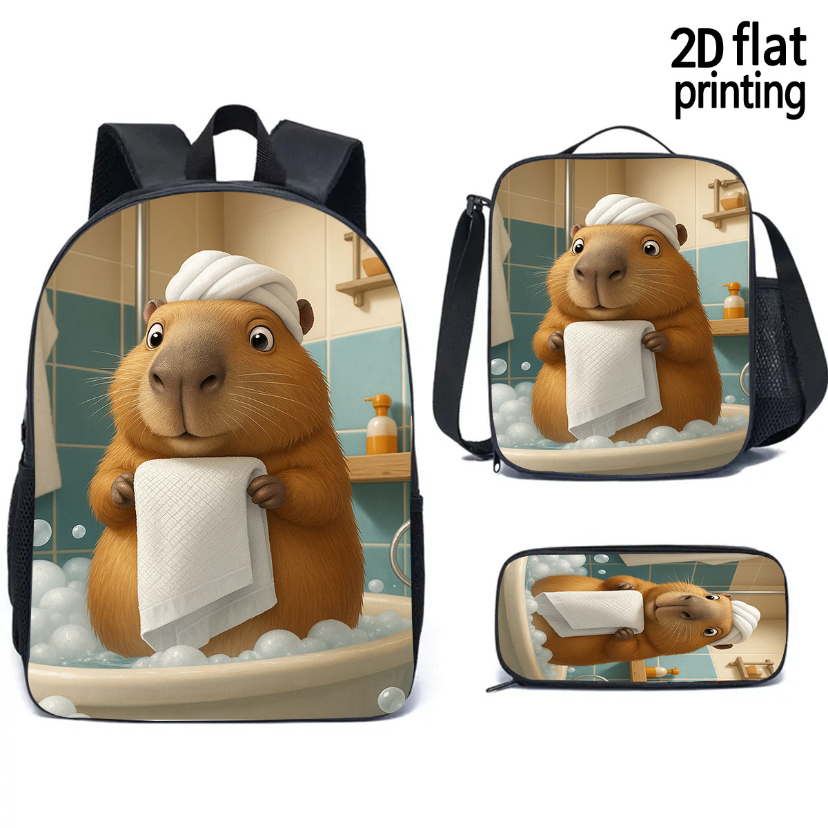 3pcs Backpack, Crossbody Bag & Pencil Case Bundle - Lightweight Outdoor School & Travel Set with Adjustable Straps, Compatible for //Students - Polyester Bookmarks the (Ideal /Holiday Gift), for Teenager