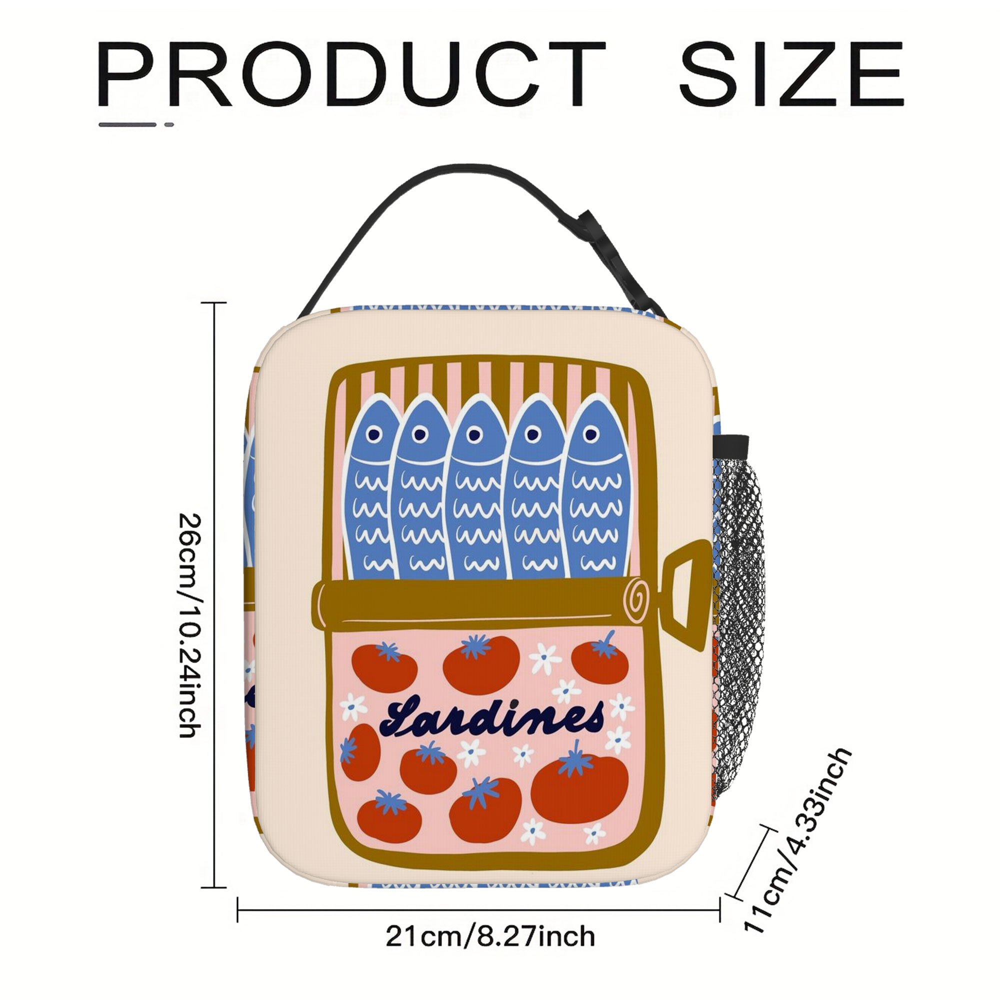 TEMU 1 pz, Borsa termica con illustrazione di lattina di sardine , borsa isolante, senza contatto con alimenti, adatta per casa, , ufficio, unisex,