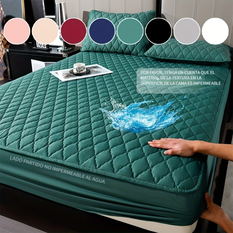imagen del artículo 1 protector de colchón súper   y  , cubierta de cama impermeable de color   con   de rejilla, tela transpirable,   para habitaciones de hotel, camas individuales y dobles de dormitorio, lavable a máquina, no   edredón ni rellenos de almohada