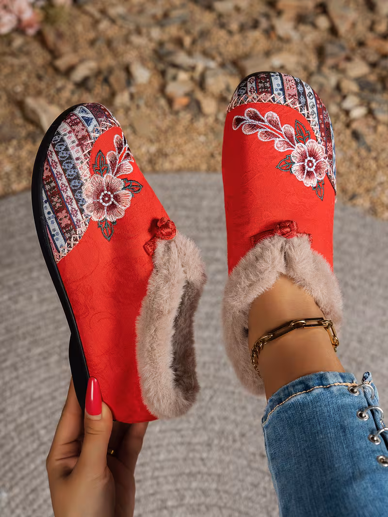 womens low heel floral pattern slippers light green pink soft fabric and lining thickened shock absorbing insole comfortable indoor outdoor house shoes hand pull plush slipper wear for women women shoes for fall wide width boots for women designer shoes for women low heel boots for women Product details 13