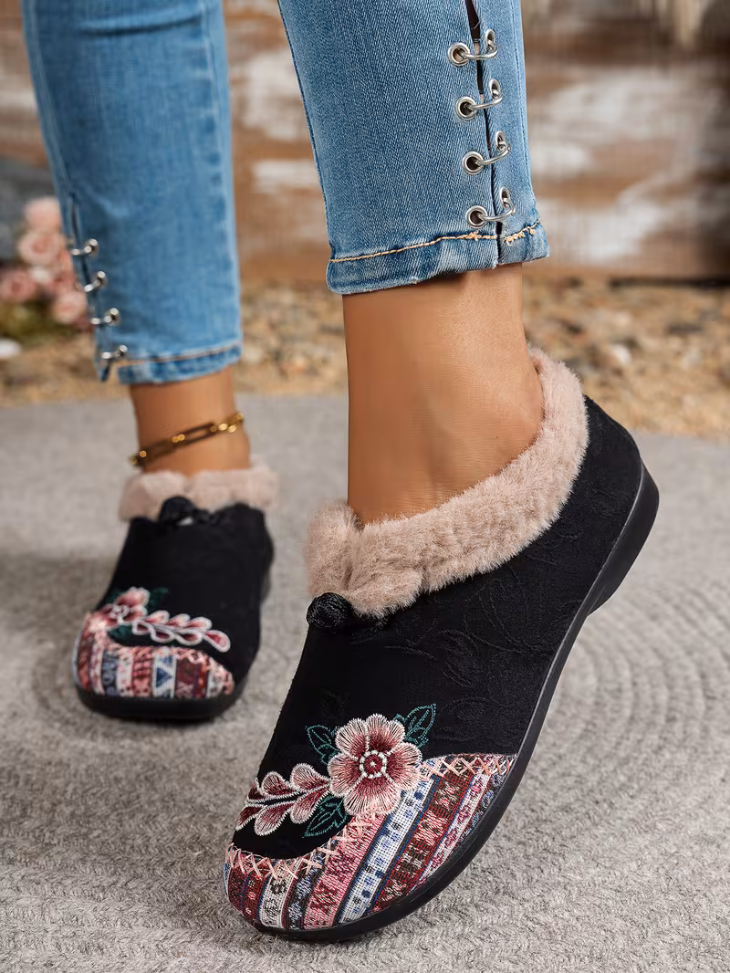 womens low heel floral pattern slippers light green pink soft fabric and lining thickened shock absorbing insole comfortable indoor outdoor house shoes hand pull plush slipper wear for women women shoes for fall wide width boots for women designer shoes for women low heel boots for women Product details 8