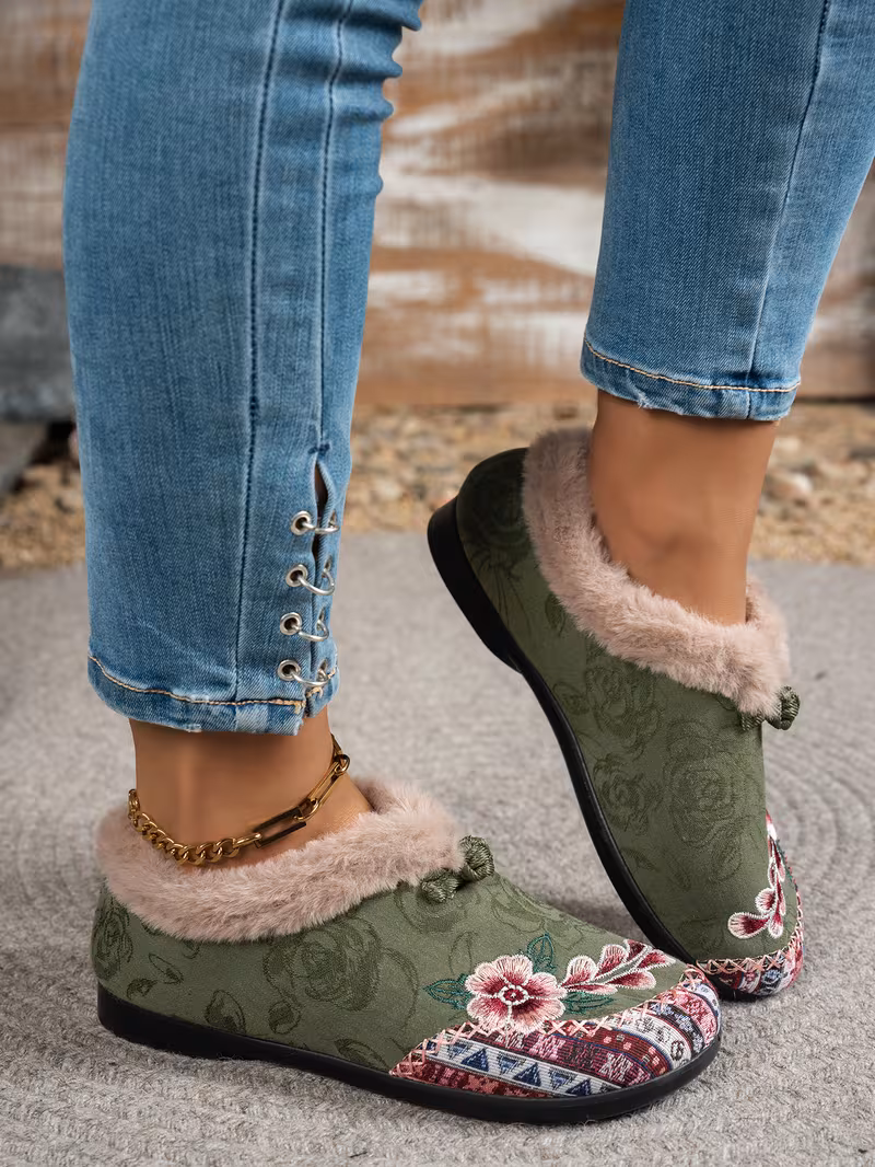 womens low heel floral pattern slippers light green pink soft fabric and lining thickened shock absorbing insole comfortable indoor outdoor house shoes hand pull plush slipper wear for women women shoes for fall wide width boots for women designer shoes for women low heel boots for women Product details 27