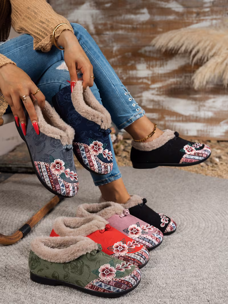 womens low heel floral pattern slippers light green pink soft fabric and lining thickened shock absorbing insole comfortable indoor outdoor house shoes hand pull plush slipper wear for women women shoes for fall wide width boots for women designer shoes for women low heel boots for women Product details 36