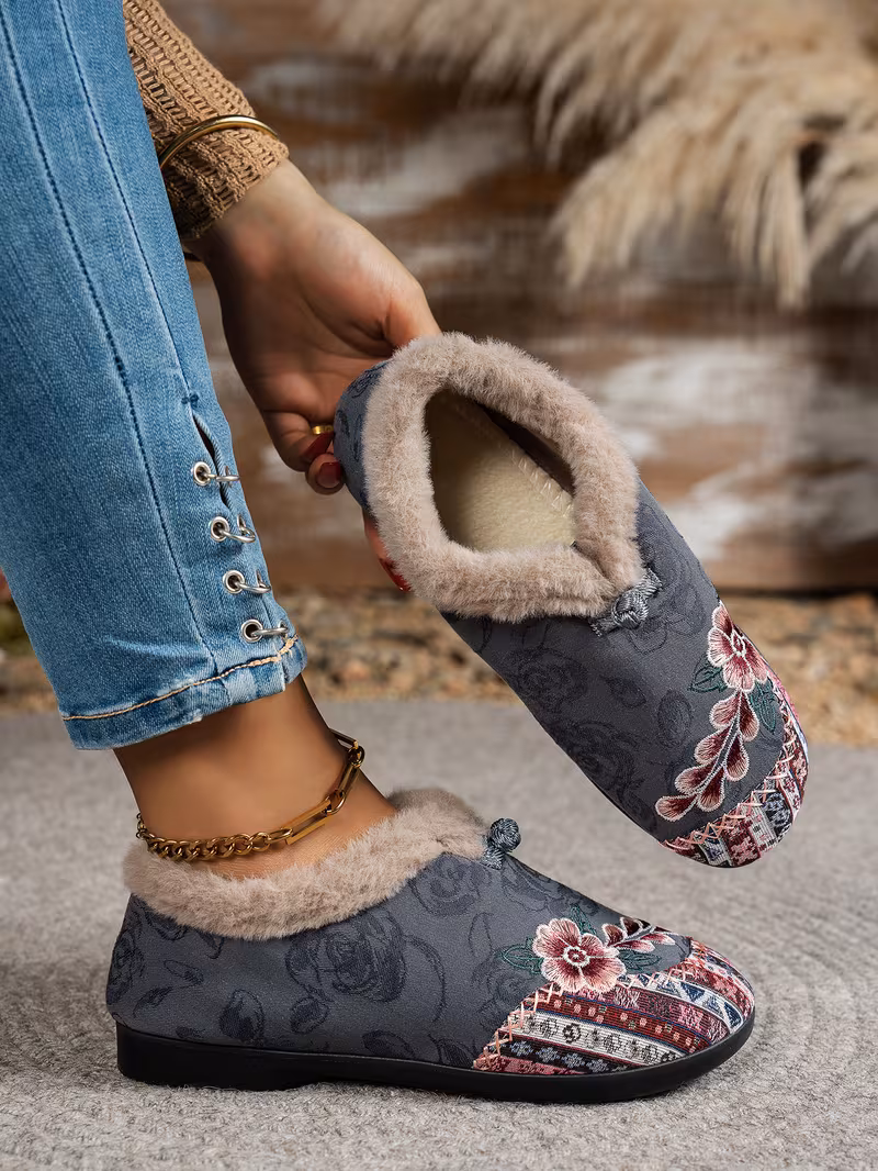 womens low heel floral pattern slippers light green pink soft fabric and lining thickened shock absorbing insole comfortable indoor outdoor house shoes hand pull plush slipper wear for women women shoes for fall wide width boots for women designer shoes for women low heel boots for women Product details 18