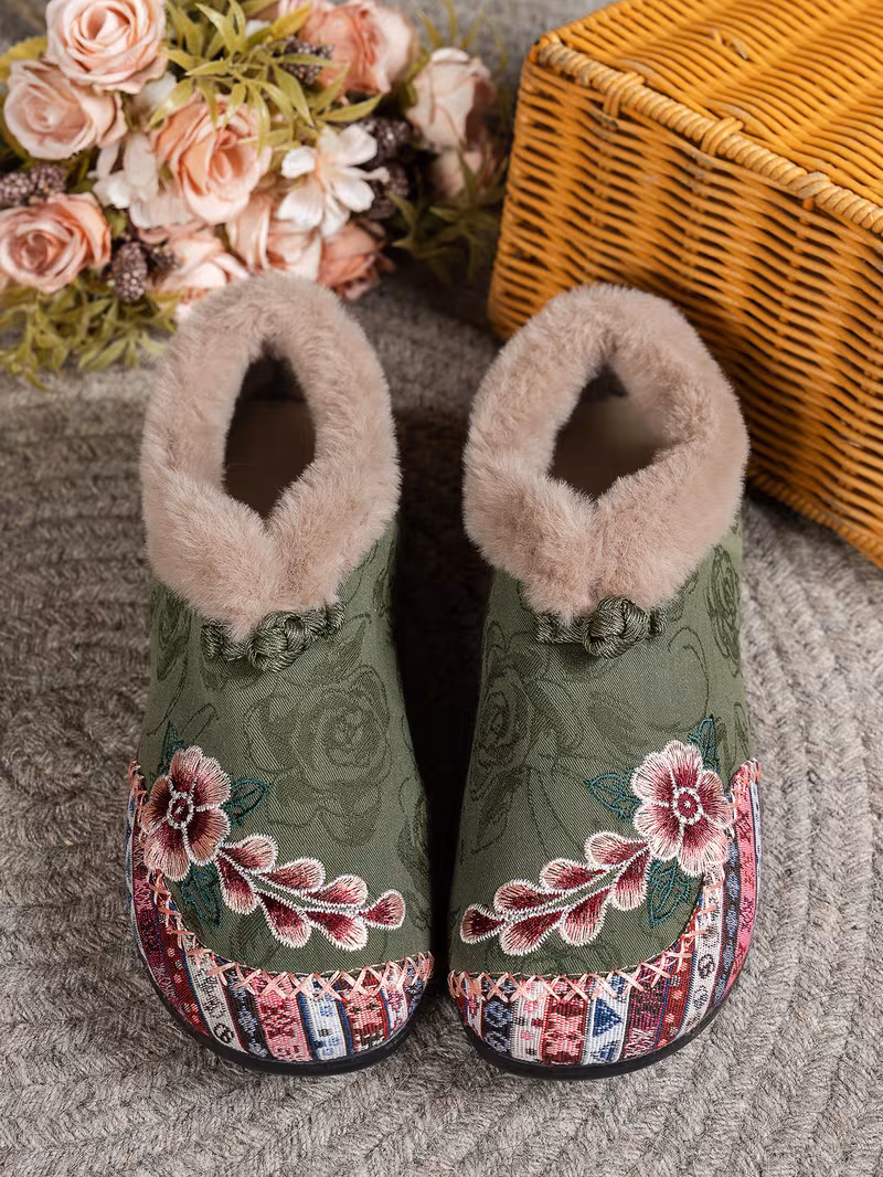 womens low heel floral pattern slippers light green pink soft fabric and lining thickened shock absorbing insole comfortable indoor outdoor house shoes hand pull plush slipper wear for women women shoes for fall wide width boots for women designer shoes for women low heel boots for women Product details 28