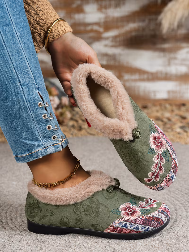 womens low heel floral pattern slippers light green pink soft fabric and lining thickened shock absorbing insole comfortable indoor outdoor house shoes hand pull plush slipper wear for women women shoes for fall wide width boots for women designer shoes for women low heel boots for women Product details 24