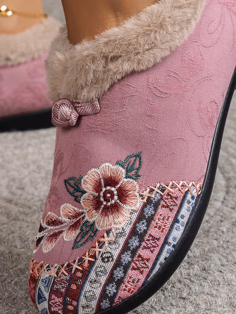 womens low heel floral pattern slippers light green pink soft fabric and lining thickened shock absorbing insole comfortable indoor outdoor house shoes hand pull plush slipper wear for women women shoes for fall wide width boots for women designer shoes for women low heel boots for women Product details 5