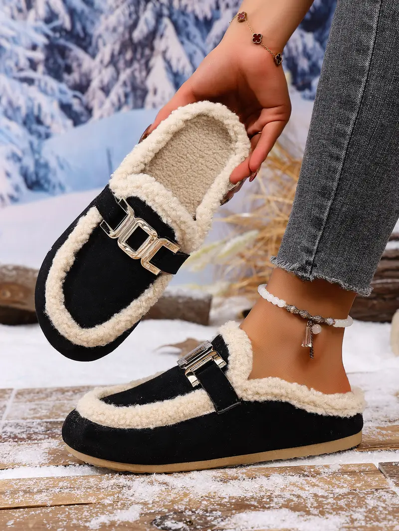 womens plush slip on slippers soft plush indoor house shoes with arch support cushioned insole faux fur lining pvc sole cozy winter slippers for or casual wear plus size in black white slip resistant comfortable lounge footwear adjustable slippers for women womens slippers with arch support cute home slippers house slippers close tow soft slippers for women eva Product details 4