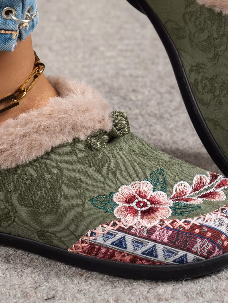 womens low heel floral pattern slippers light green pink soft fabric and lining thickened shock absorbing insole comfortable indoor outdoor house shoes hand pull plush slipper wear for women women shoes for fall wide width boots for women designer shoes for women low heel boots for women Product details 29