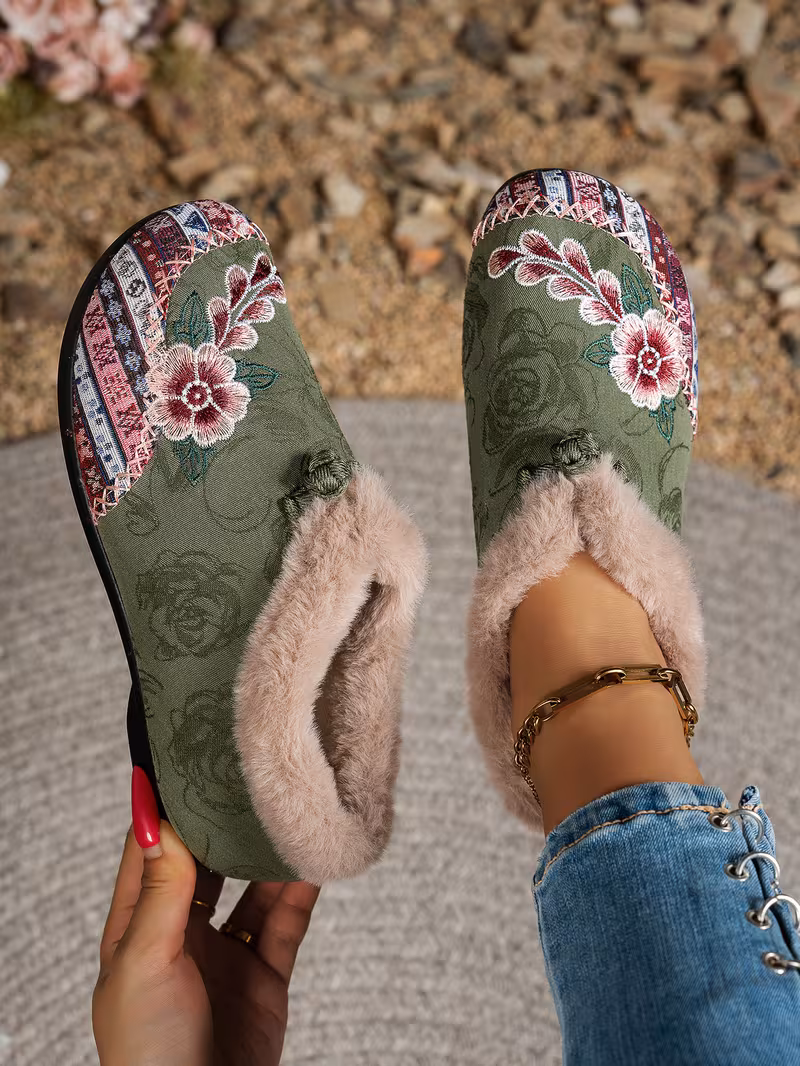 womens low heel floral pattern slippers light green pink soft fabric and lining thickened shock absorbing insole comfortable indoor outdoor house shoes hand pull plush slipper wear for women women shoes for fall wide width boots for women designer shoes for women low heel boots for women Product details 25
