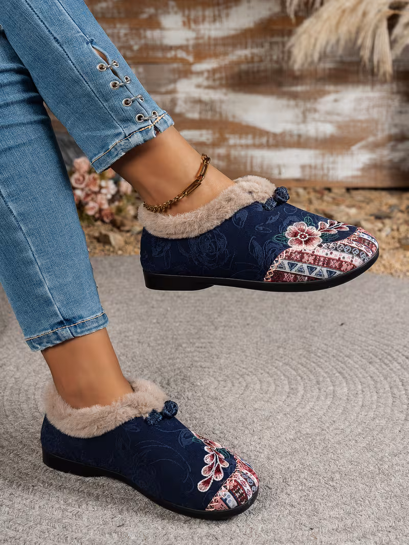 womens low heel floral pattern slippers light green pink soft fabric and lining thickened shock absorbing insole comfortable indoor outdoor house shoes hand pull plush slipper wear for women women shoes for fall wide width boots for women designer shoes for women low heel boots for women Product details 32