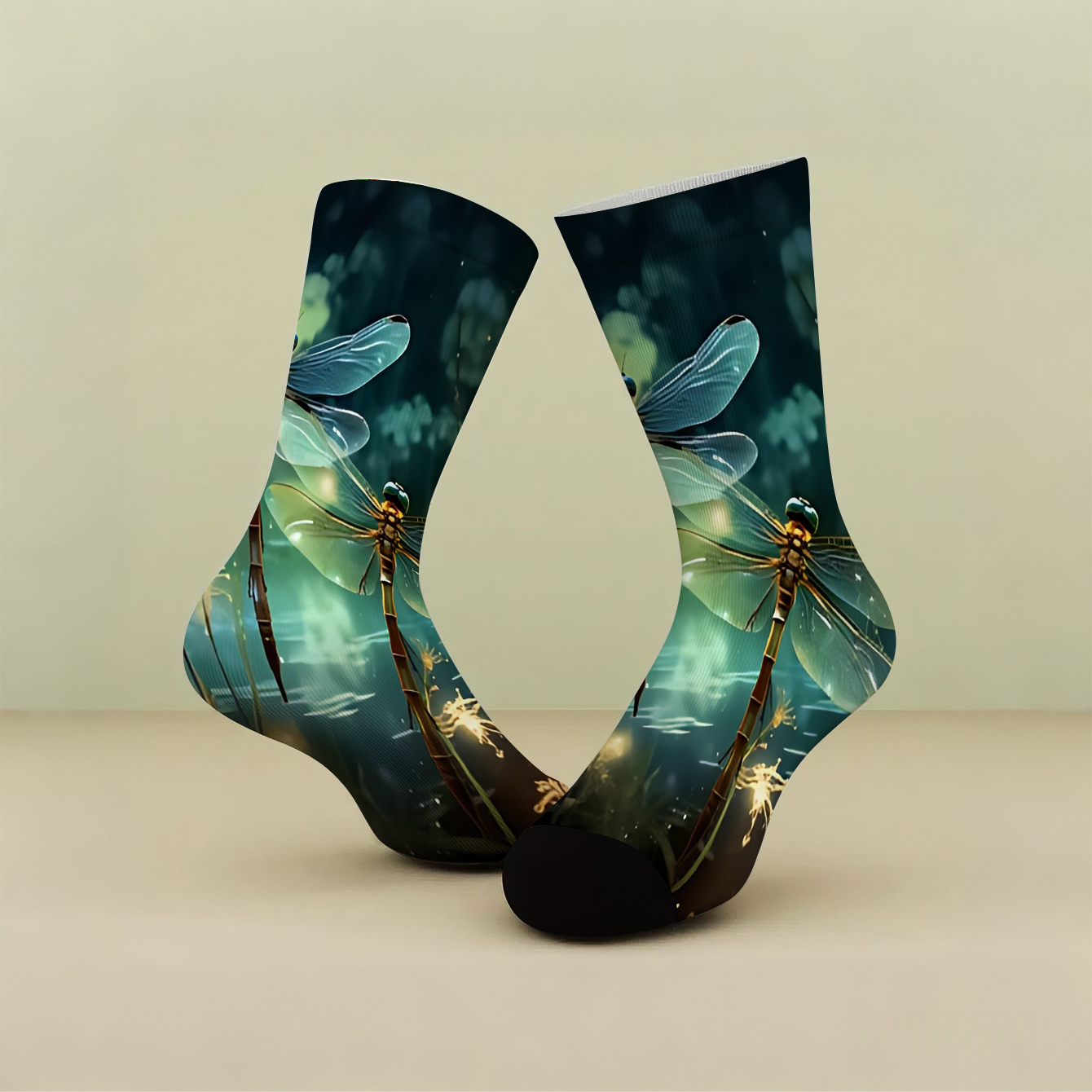 E-shop 1 Paar Paarungssocken mit zwei leuchtenden Libellenmustern, Unisex, Wadenlange, modischer & trendiger Stil. Geschenke für Familie, Freunde und