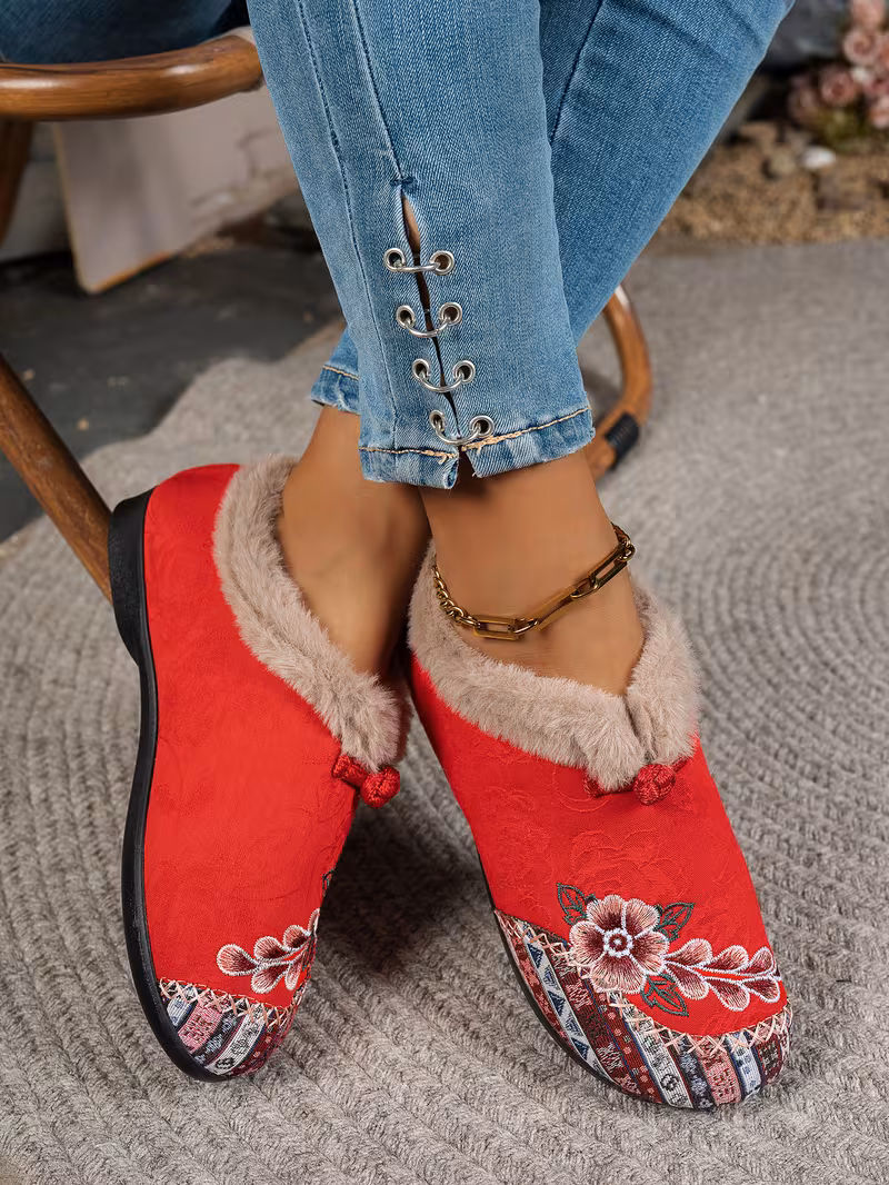 womens low heel floral pattern slippers light green pink soft fabric and lining thickened shock absorbing insole comfortable indoor outdoor house shoes hand pull plush slipper wear for women women shoes for fall wide width boots for women designer shoes for women low heel boots for women Product details 14