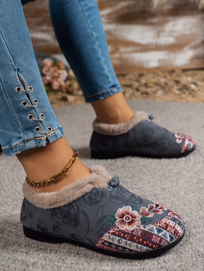 womens low heel floral pattern slippers light green pink soft fabric and lining thickened shock absorbing insole comfortable indoor outdoor house shoes hand pull plush slipper wear for women women shoes for fall wide width boots for women designer shoes for women low heel boots for women Product details 20