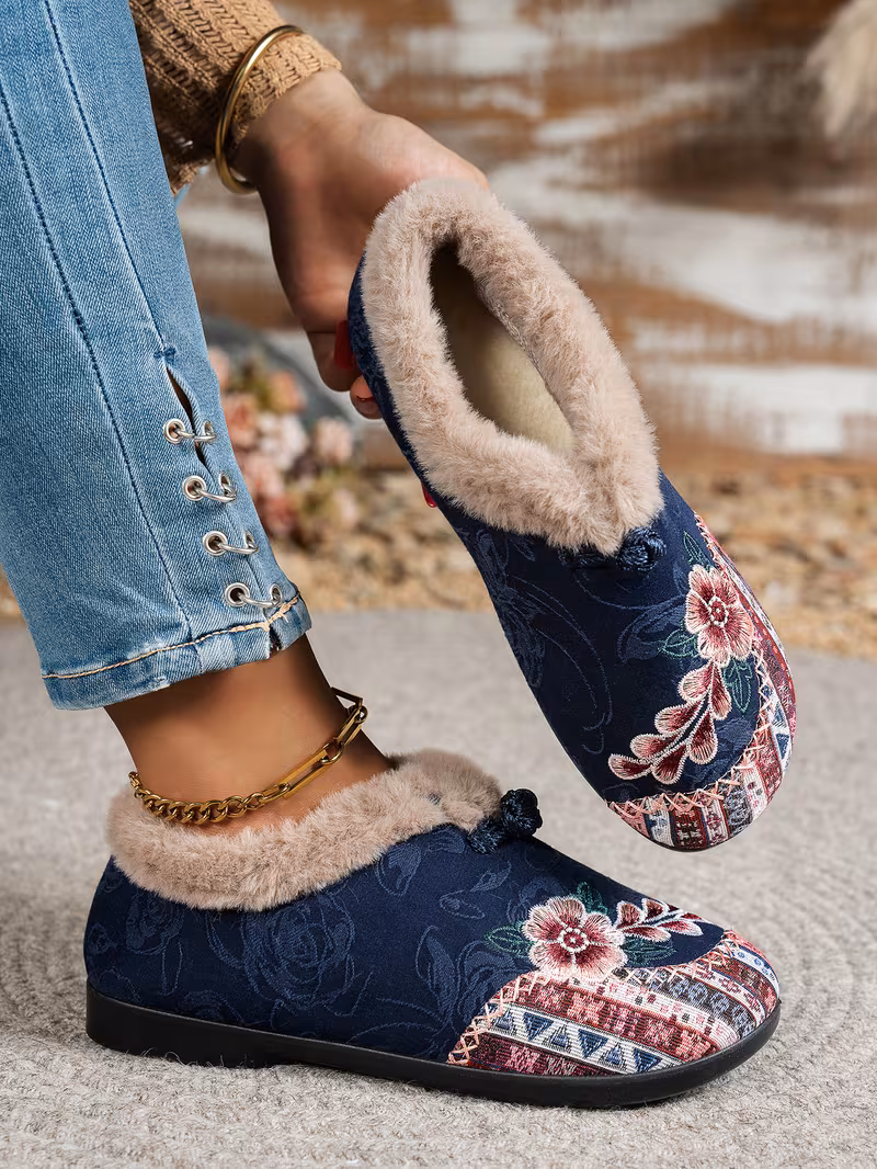 womens low heel floral pattern slippers light green pink soft fabric and lining thickened shock absorbing insole comfortable indoor outdoor house shoes hand pull plush slipper wear for women women shoes for fall wide width boots for women designer shoes for women low heel boots for women Product details 30