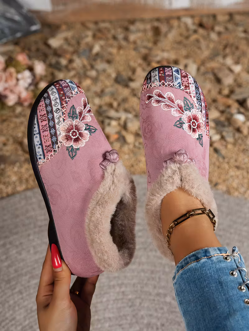 womens low heel floral pattern slippers light green pink soft fabric and lining thickened shock absorbing insole comfortable indoor outdoor house shoes hand pull plush slipper wear for women women shoes for fall wide width boots for women designer shoes for women low heel boots for women Product details 1