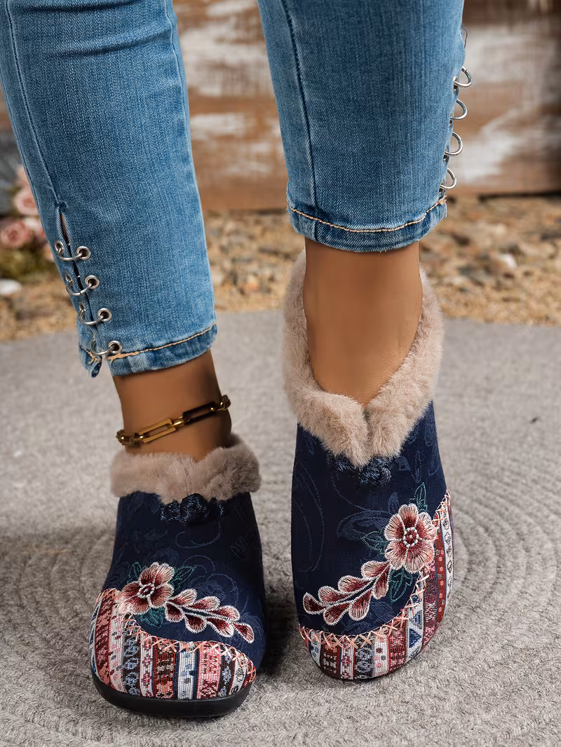 womens low heel floral pattern slippers light green pink soft fabric and lining thickened shock absorbing insole comfortable indoor outdoor house shoes hand pull plush slipper wear for women women shoes for fall wide width boots for women designer shoes for women low heel boots for women Product details 33