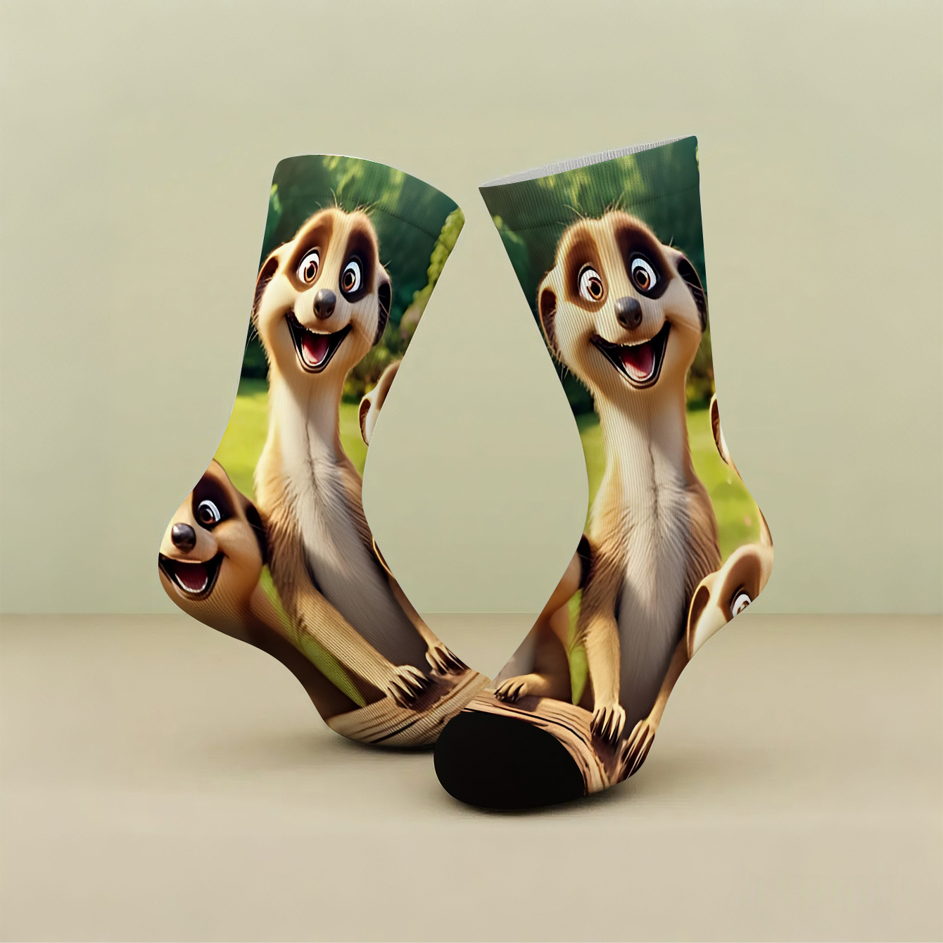 E-shop 1 Paar Unisex-Partnersocken mit Muster aus fünf lächelnden Erdmännchen, wadenhoch, trendy. Perfekte Geschenke für Familie, Freunde Paare zu