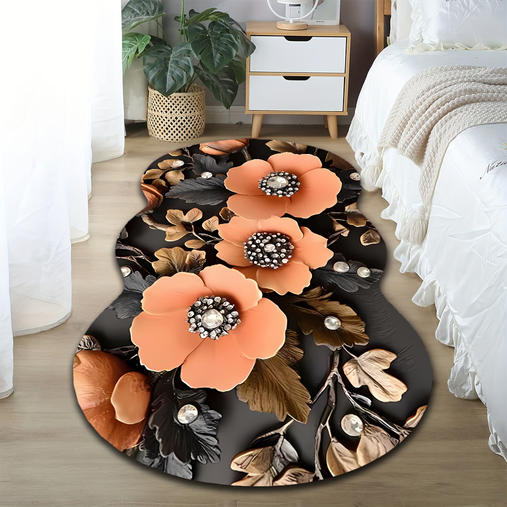 TEMU 1pc Velvet Rug, Luxurious Floral Decor Style, Durable And Comfortable Carpet, Non-slip And Machine Washable, Suitable For Indoor/room, Spring,