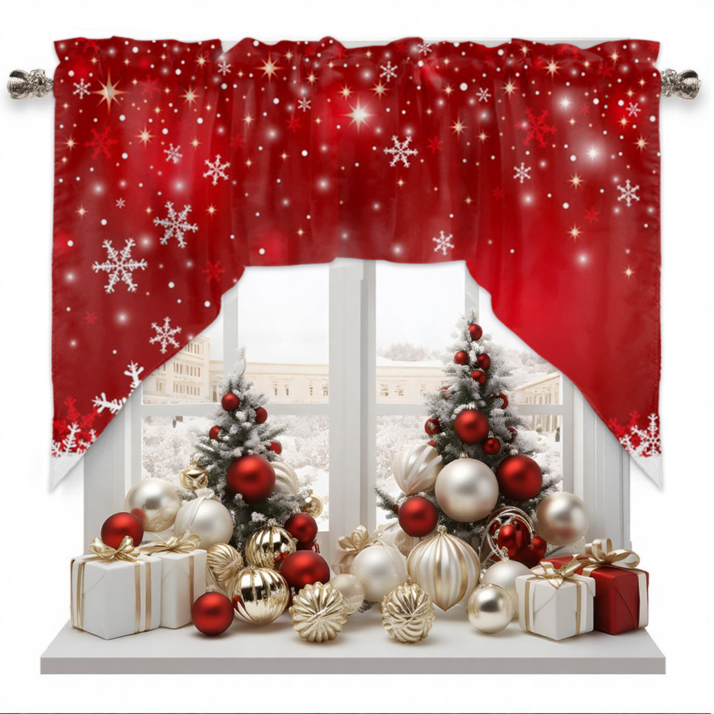 TEMU 1 pièce Cantonnière en /lavable en machine, style moderne minimaliste à motif de de neige et d', Noël , petit rideau, cantonnière, convient pour