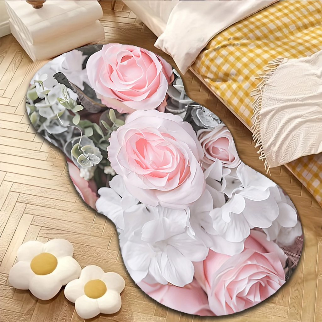 TEMU 1pc Of Velvet Carpet In With Faux Flowers, Durable And Comfortable, Non-slip And Machine Washable, Suitable For Indoor/room Use, For All :
