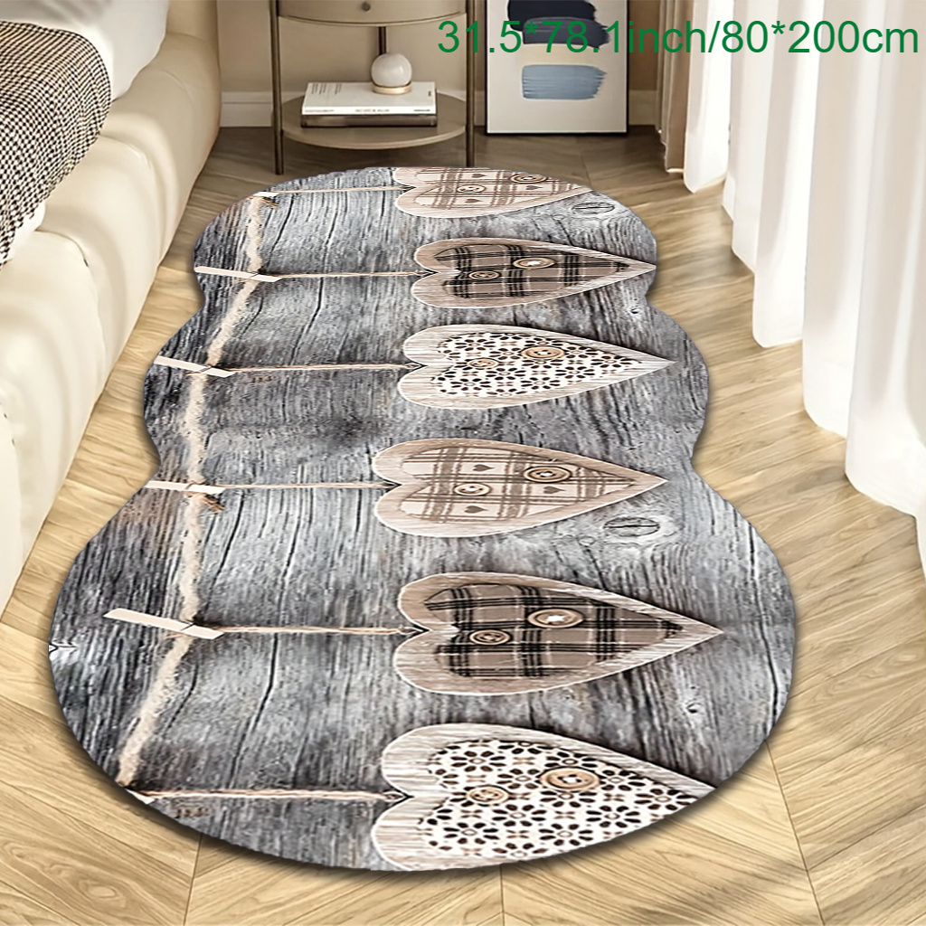 TEMU 1pc Velvet Rug, Nordic Style Wooden Heart Wall Hanging, Durable And Comfortable Carpet, Non-slip And Machine Washable, Suitable For Indoor/room