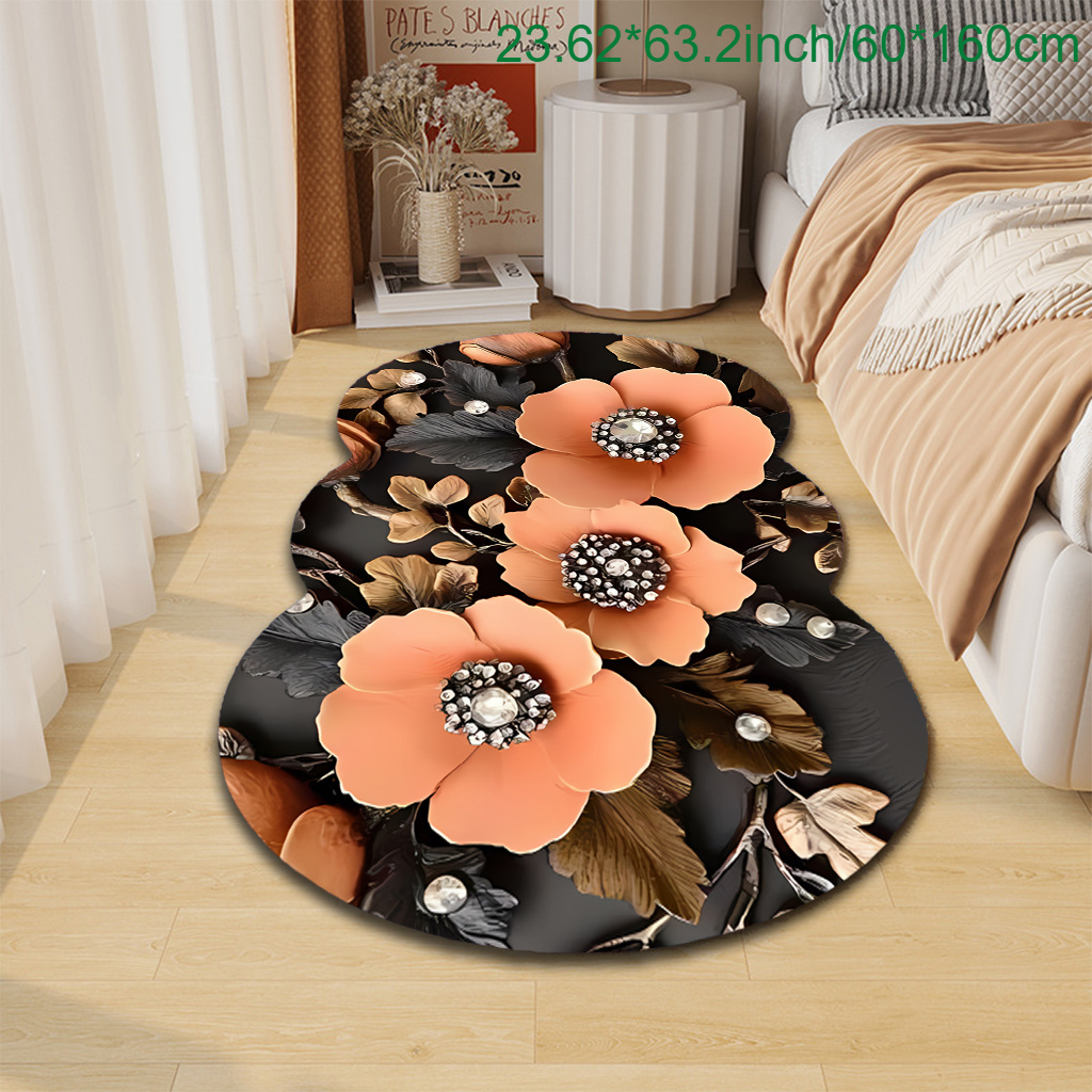 TEMU 1pc Velvet Rug, Luxurious Floral Decor Style, Durable And Comfortable Carpet, Non-slip And Machine Washable, Suitable For Indoor/room, Spring,