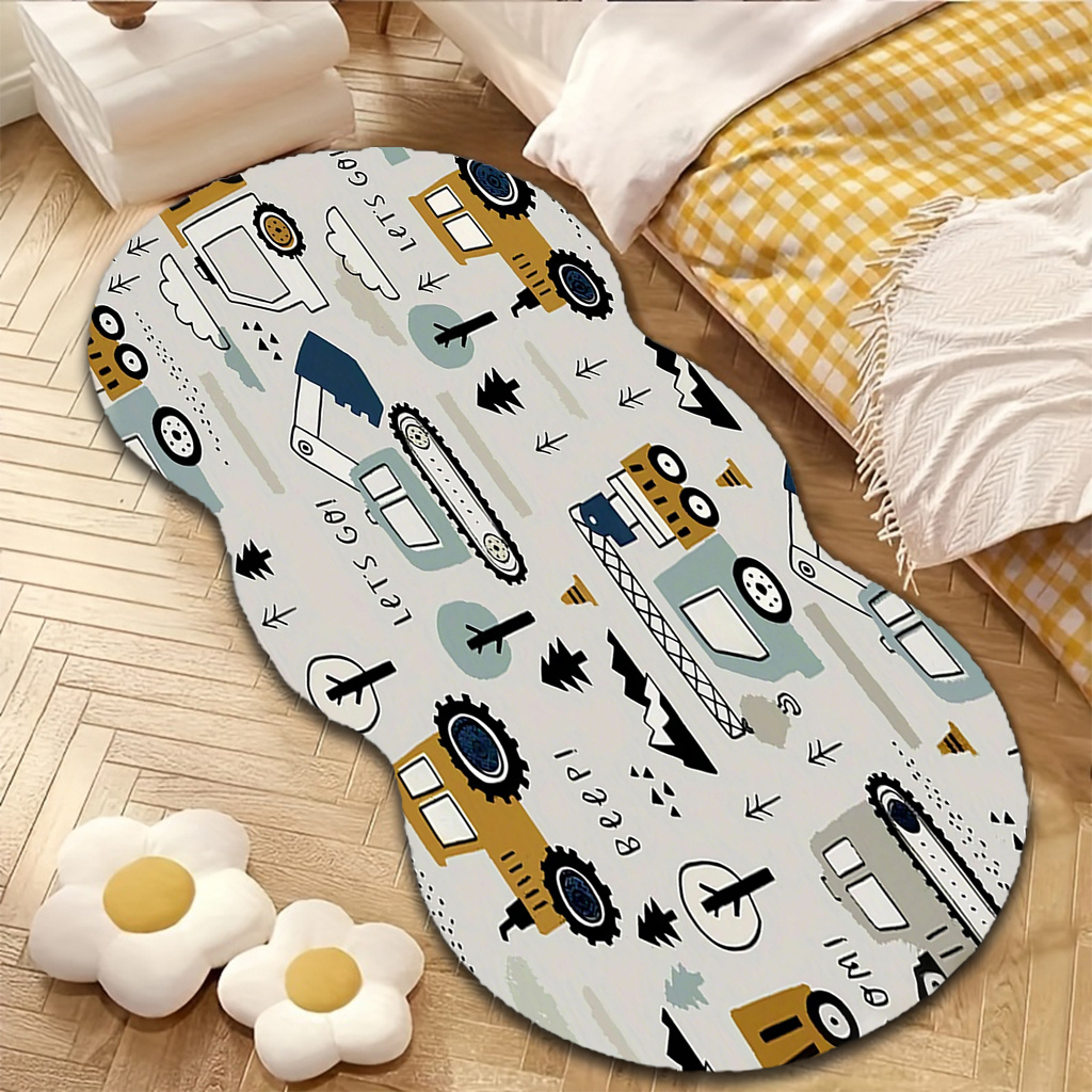 TEMU 1pc Velvet Carpet, Cartoon Engineering Vehicle Pattern Rug, Durable And Comfortable Non-slip Machine Washable Indoor/room Use For (spring,