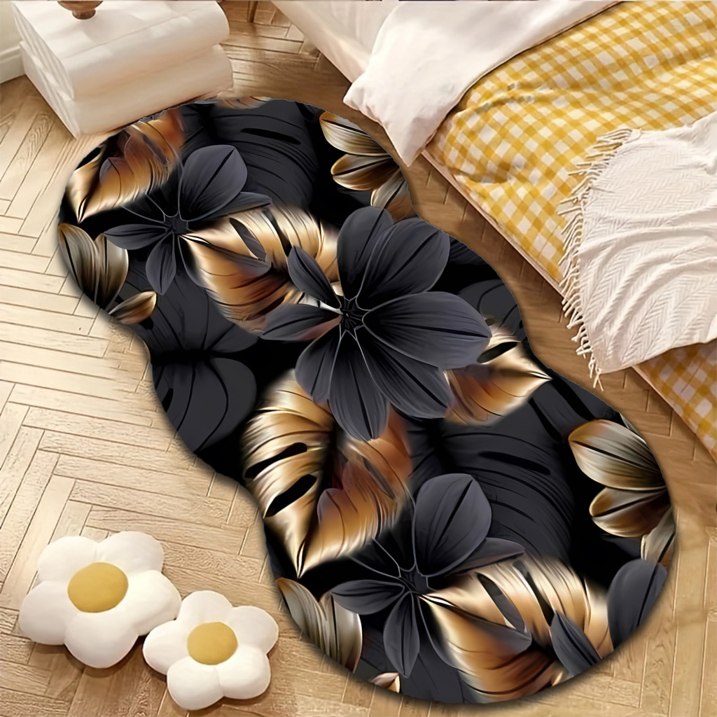 TEMU 1pc Velvet Carpet, Tropical Floral Pattern Rug, Durable And Comfortable Carpet, Non-slip And Machine Washable, Suitable For Indoor/room, Spring,
