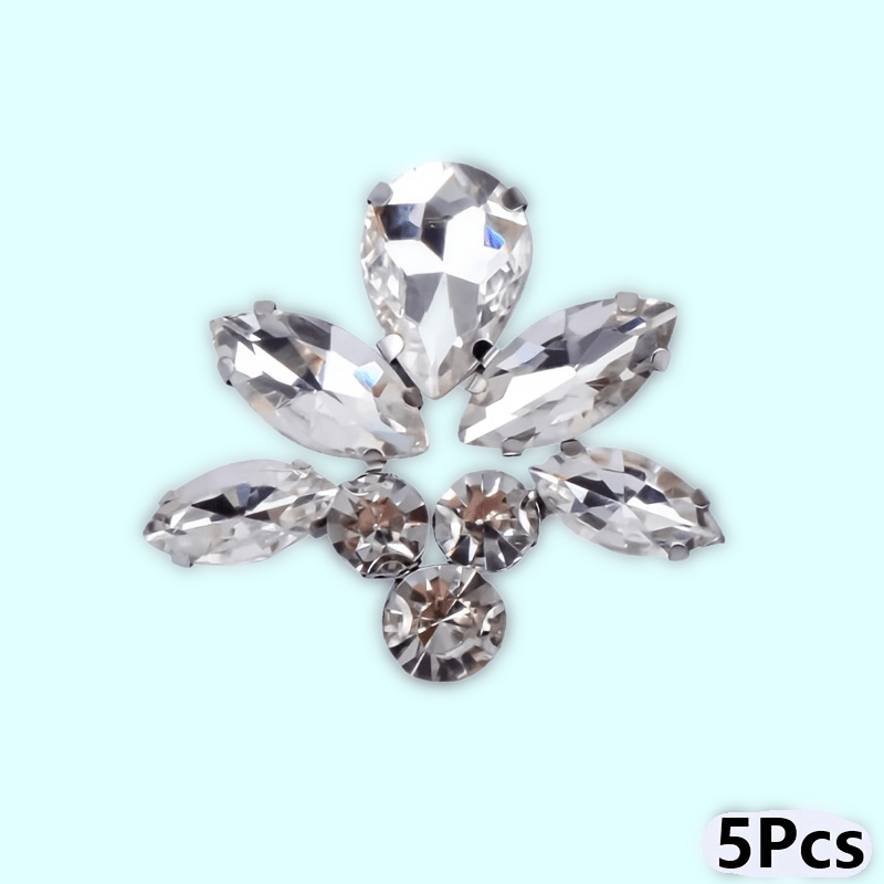 TEMU 5pcs Multi-shape Glitter Rhinestone Decoration Clear Crystal Hot-drill Patch Flat Rhinestone Applique Clothing Dress Wedding Dress Decoration