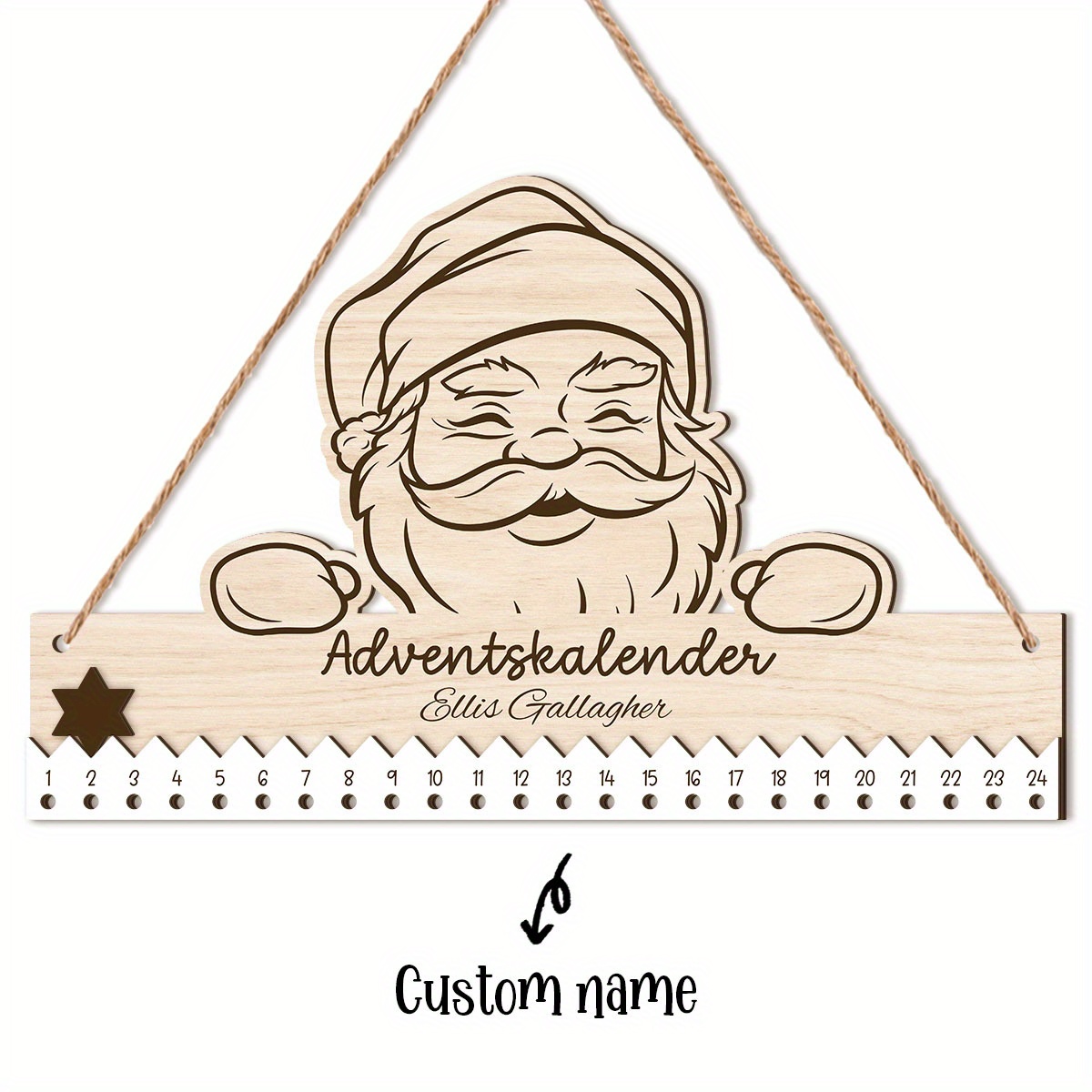 TEMU Customizable Name, Two-layer Design, Personalized Wooden Advent Calendar Featuring Santa Claus, With To Add A Name