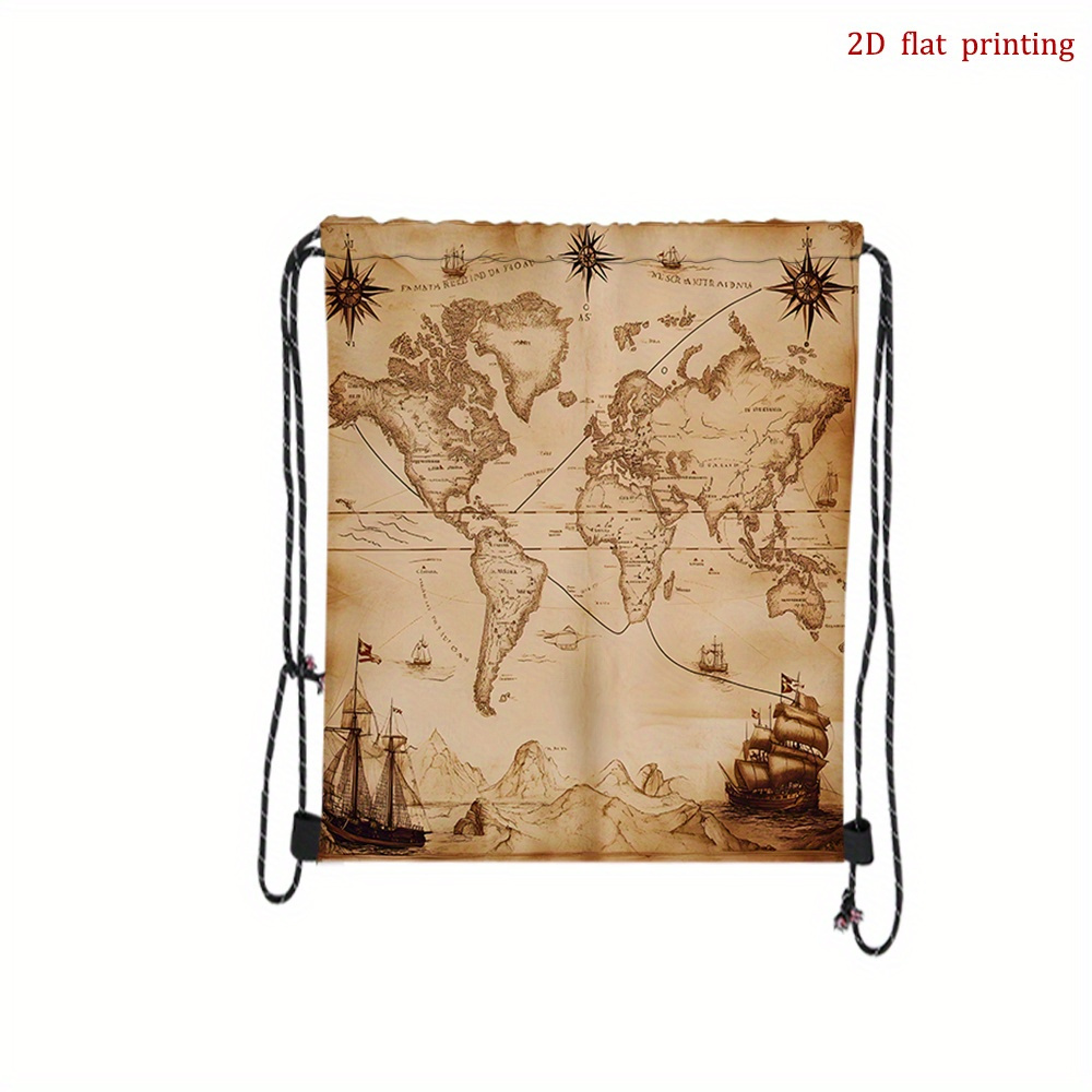 TEMU 1 pz Sacchetti con Coulisse Mappa dei Pirati per Uso Unisex con Design Vivaci, Ideali per lo Stoccaggio Sportivo Casual, Regalo per Anniversari,