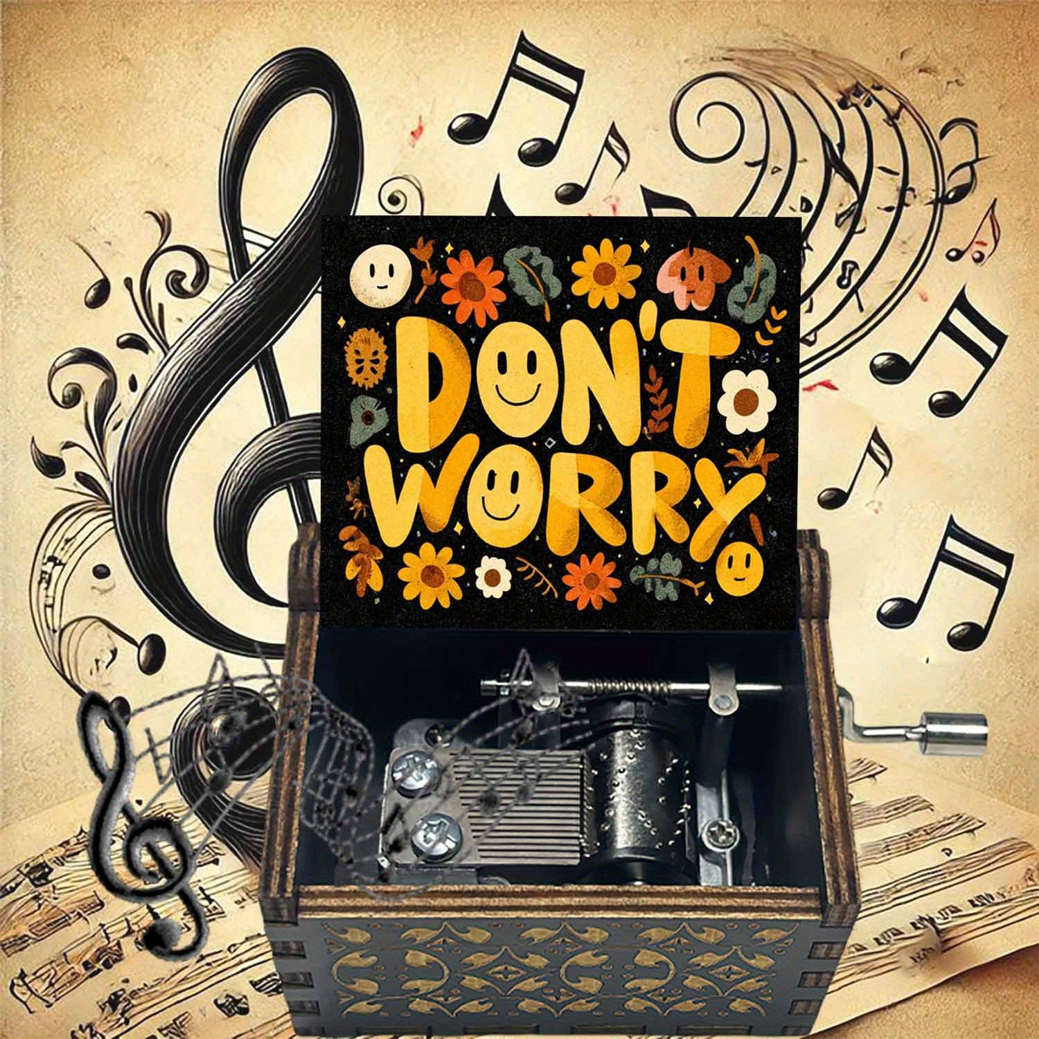 TEMU 1pc Don It Worry Wooden Hand-cranked Music Box, Play You Are My Sunshine, Gift For , Ideal For Birthdays, Thanksgiving, Christmas Gifts, Home