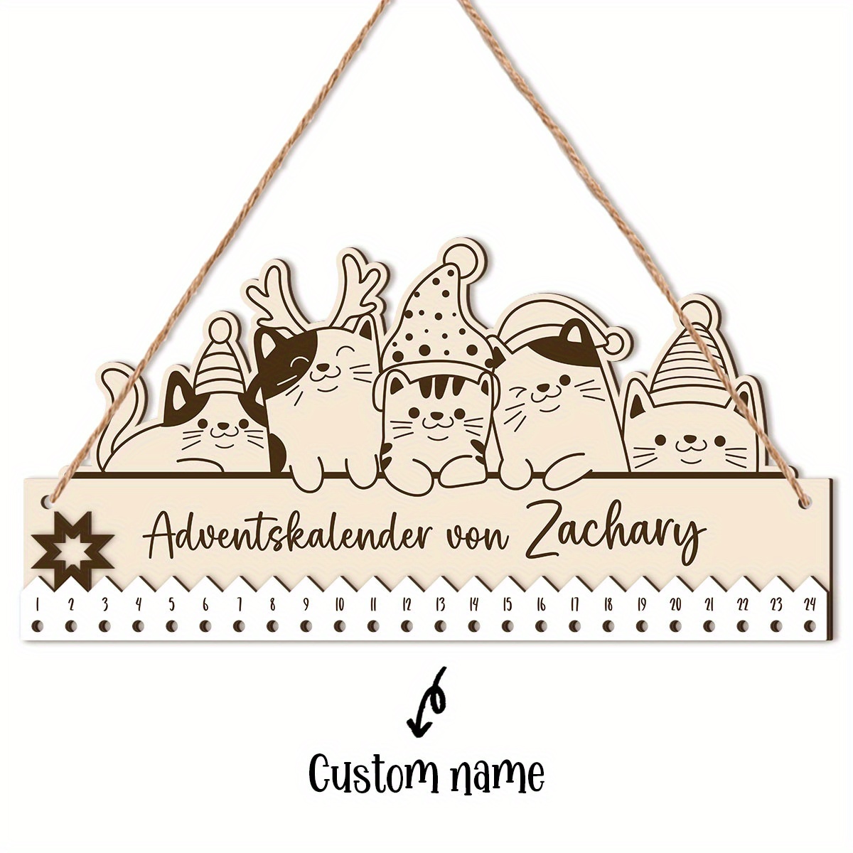 TEMU Personalized Wooden Advent Calendar With Name/photo/text - Double-layer Vintage German- With 24 Doors/, Numbered Days & Hanging Loop - Christmas