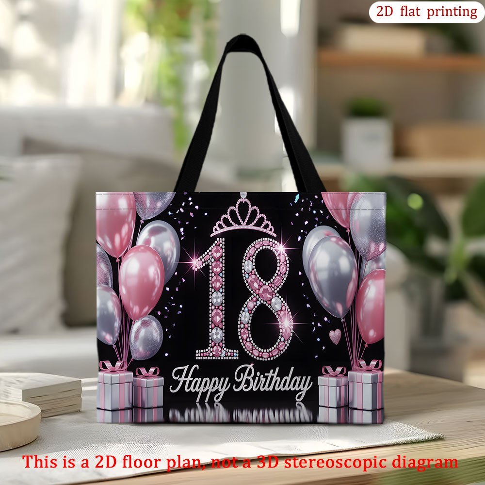 TEMU 1pc 1pcs 18th Birthday Tote Bag - Stylish Suitable For Travel & Beach Shoulder Bag With 18th Birthday Print, Durable Gift For, Casual Shopping