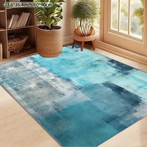 1pc turquoise blue gray beige white abstract watercolor mat soft plush texture large rectangular floor mat non slip point plastic backing edges machine washable mat for entryway living room bedroom kitchen decor in blue green hues turquoise gray beige extra large mat floor rugs for living room large living room mat colourful mat washable area mat