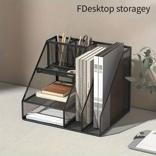 Multifunktionaler Aktenhalter, Mehrschichtiges Eisen-Bürobedarf-Aufbewahrungsregal, Verdicktes Eisen-Kunstteil-Aufbewahrungsregal, Kippfestes Schreibwaren-Aufbewahrungsbox, Metall-Desktop-Organizer, Vertikaler Aufbewahrungskorb, für Notizbücher, Dokumente und Taschenrechner, Platzsparende Lösung für Ordnung in der Arbeitsfläche, Schöne und Elegante Heimbürozubehörteile, Desktop-Organizer-Aufbewahrungsregal