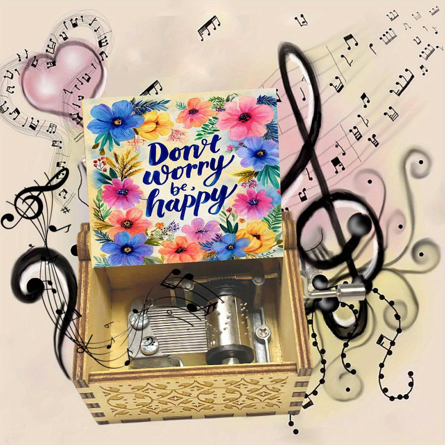 TEMU 1pc Don It Worry Wooden Hand-cranked Music Box, Play You Are My Sunshine, Gift For , Ideal For Birthdays, Thanksgiving, Christmas Gifts, Home