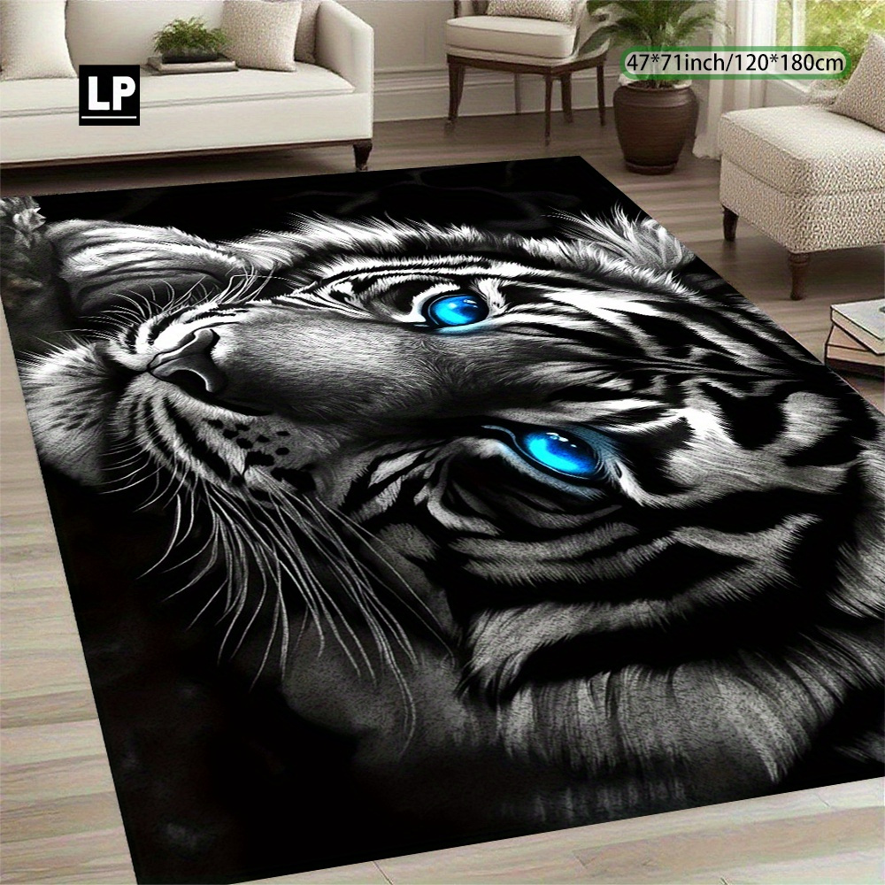 TEMU 850g/ã¡ Velvet Carpet Featuring An Abstract Art Design Of A Tiger, Machine Washable, Non-slip, Thick And Durable, Perfect For Living Room,