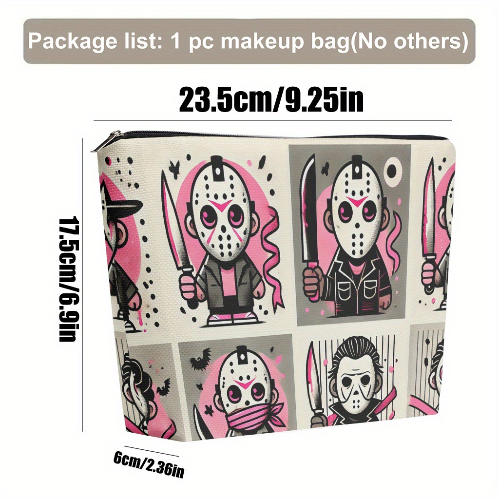 TEMU Makeup Bag 1pc, Cartoon Characters Carrying Knives Design Cosmetic Bag, Foldable And Portable Toiletry Bag For Men And Women, Zipper Closure,