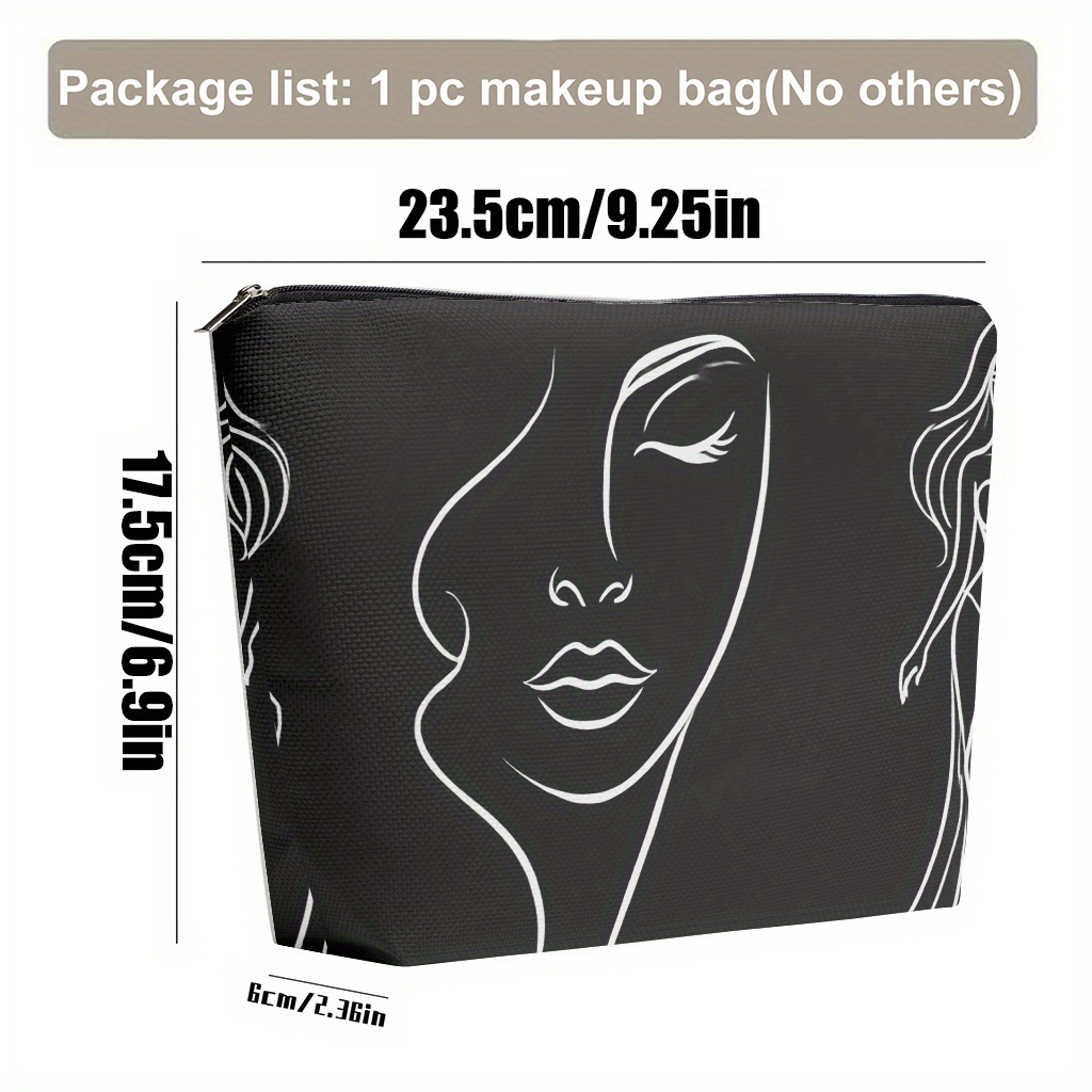 TEMU Makeup Bag 1pc, Elegant Women Line Art Cosmetic Bag For Women, Lightweight Clutch Handbag With Zipper, Double-sided Print Toiletry Pouch For