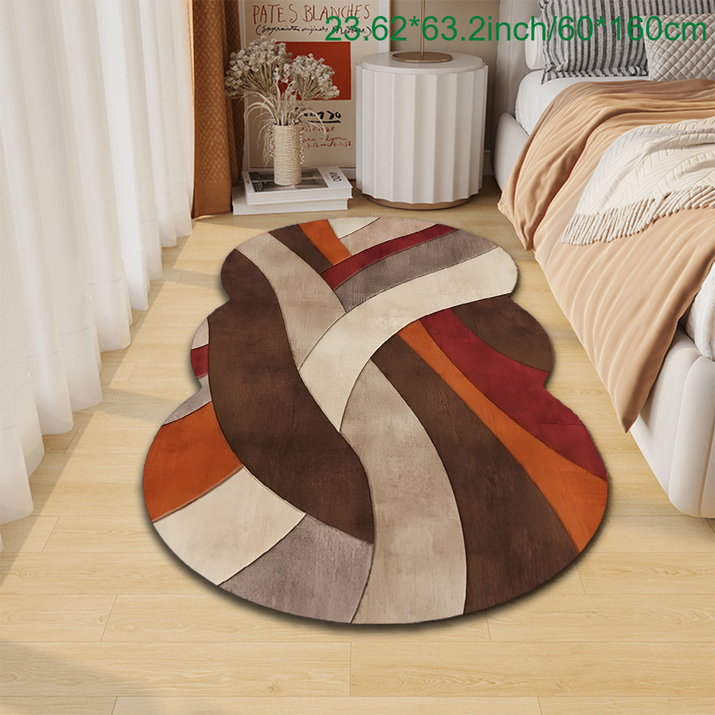 TEMU 1pc Large Modern Abstract Mat - Beige Brown Orange Gray Black Beige, Soft Pile With Polypropylene Backing, Irregular Shaped Large Area Mat For