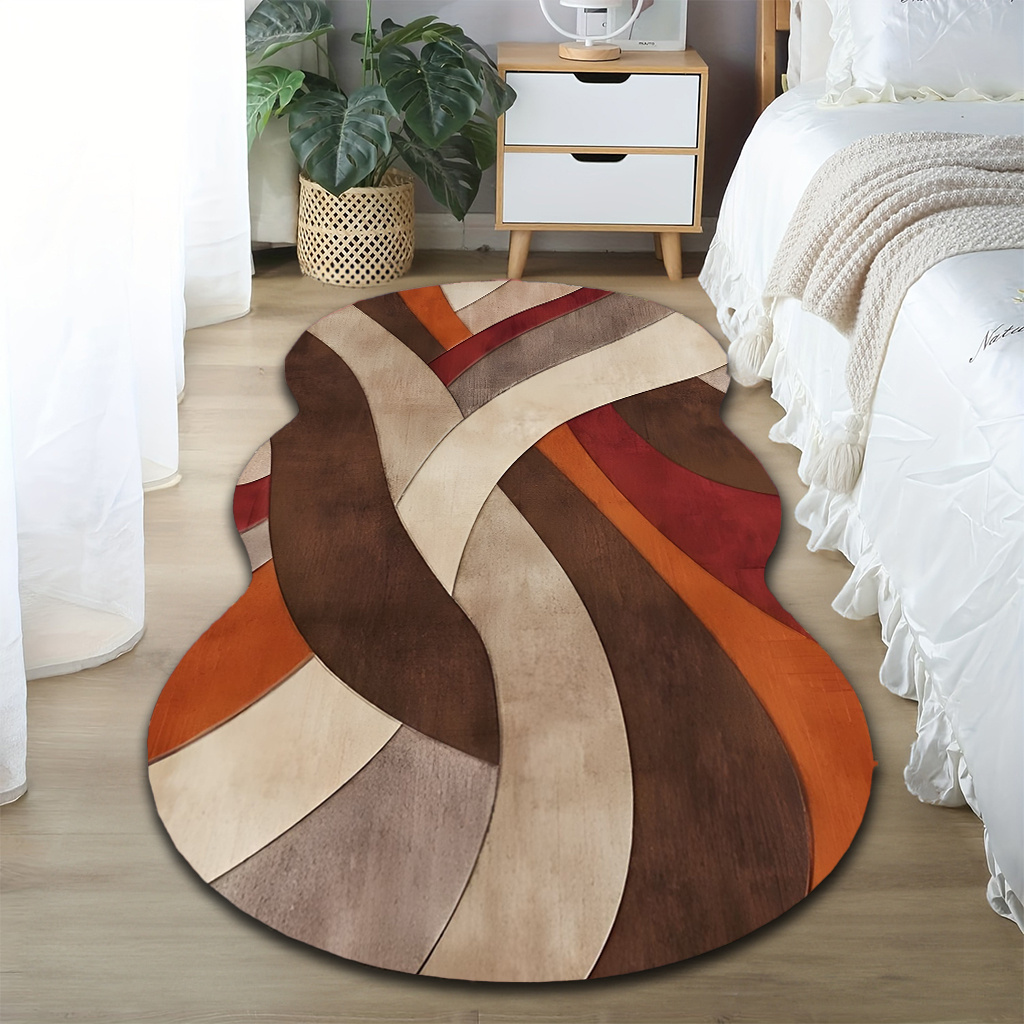 TEMU 1pc Large Modern Abstract Mat - Beige Brown Orange Gray Black Beige, Soft Pile With Polypropylene Backing, Irregular Shaped Large Area Mat For