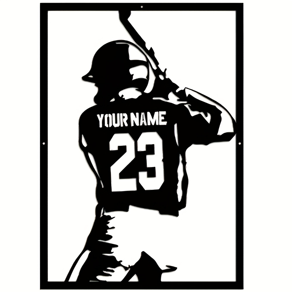 TEMU Personalized Baseball Metal Wall Decor - Custom Name & Number 23 Jersey Design With Player Silhouette - -themed Gift For Boys, Baseball Fans -