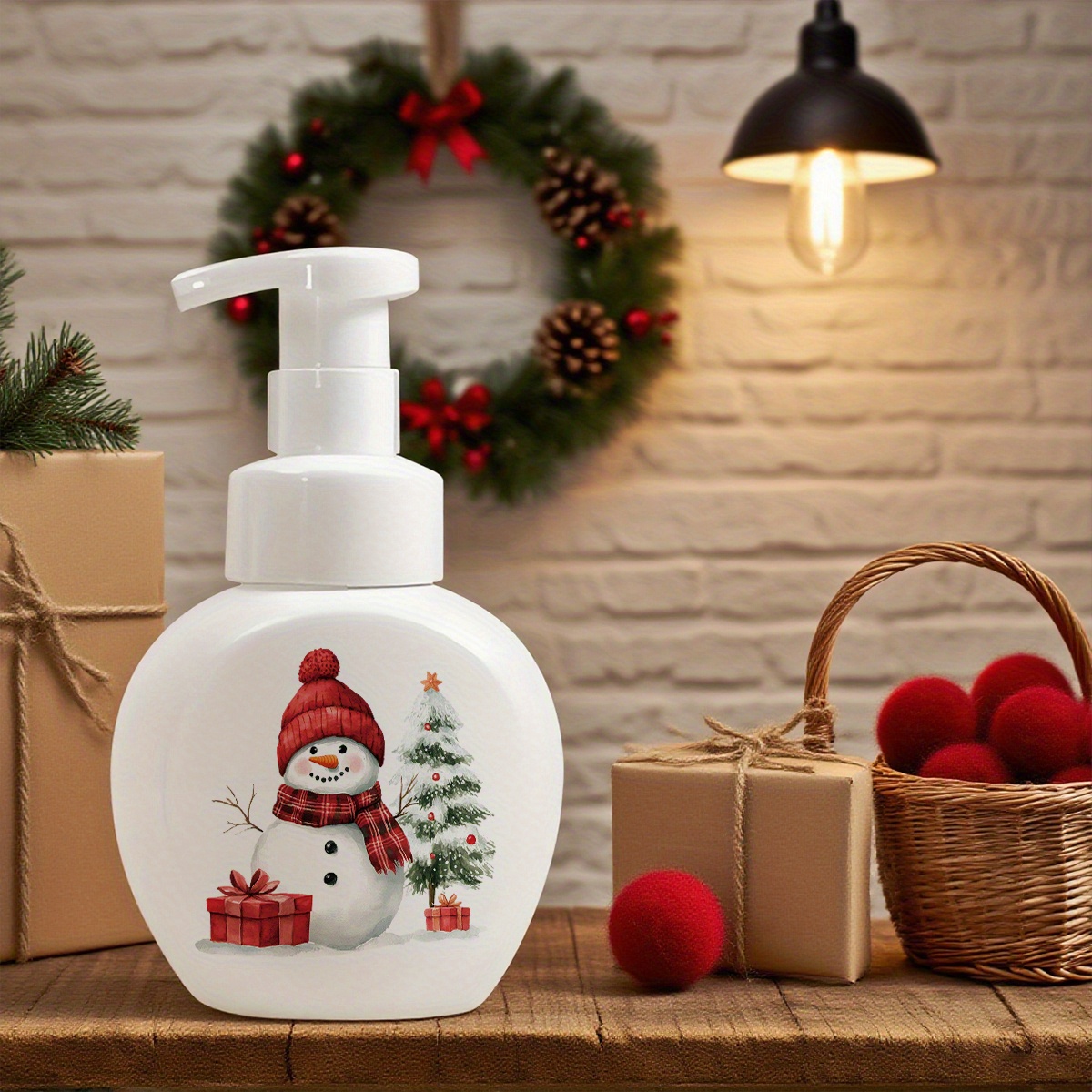 TEMU 1pc 300ml (10oz) Christmas Snowman Printed Foam Refillable Cosmetic Pump Dispenser For Hand Soap, Shampoo, Shower Gel, A Perfect Household Item
