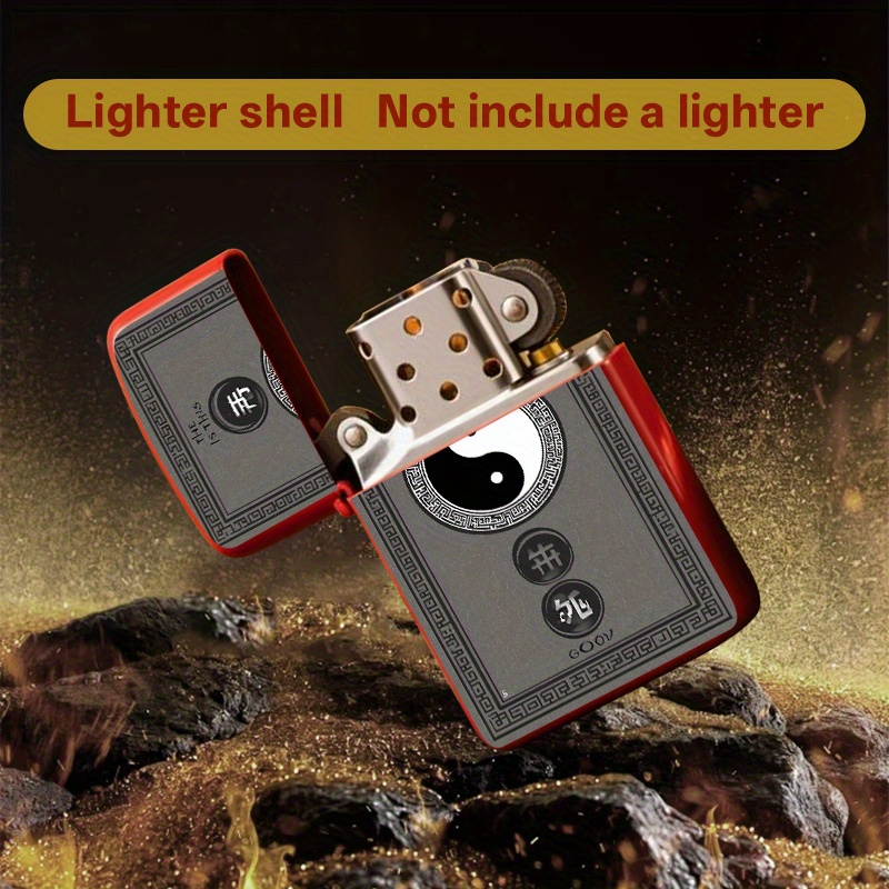 2D HD Printed Yin Yang Metal Lighter Shell - Durable Iron Protective Case with Red Accents, Elegant Design for Men S Business & Casual Use, Perfect Gift for  -Autumn Festival,   Refillable Lighter (Not Included), Lighter For Men, Exotic Lighter, Cigarette Lighter, Lighter For  , Flame Lighter, Rechargeable Electric Lighter